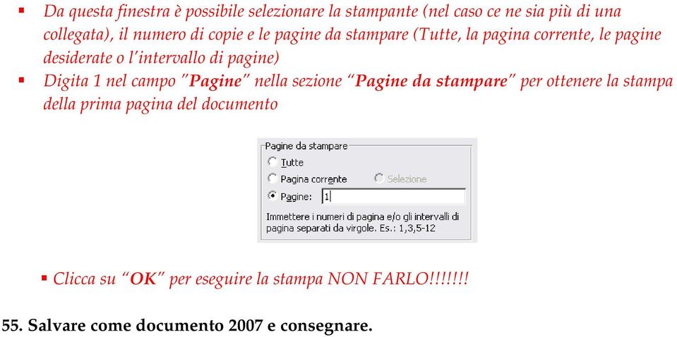 pagine) Digita 1 nel campo Pagine nella sezione Pagine da stampare per ottenere la stampa della prima