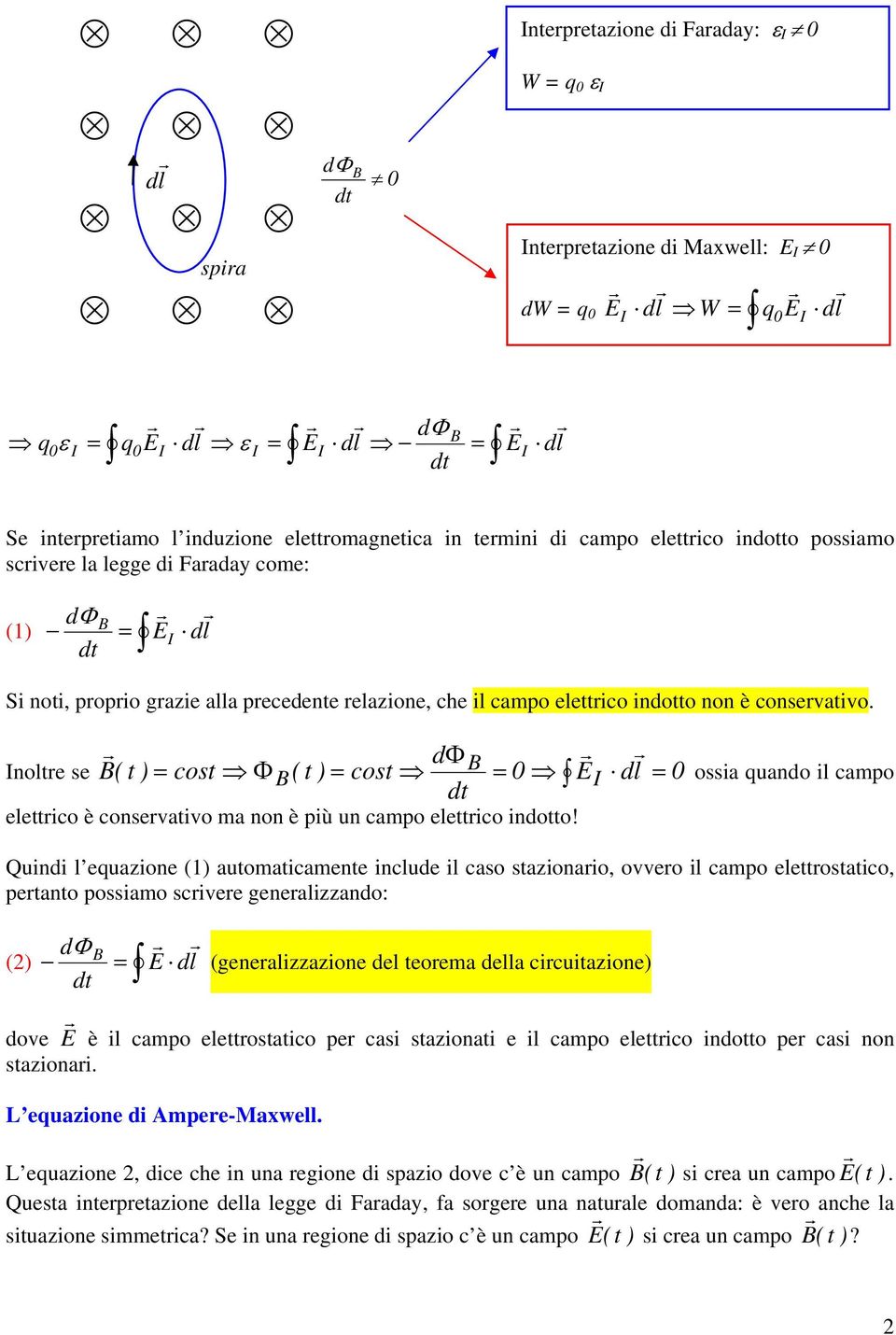 ossia quando il campo Quindi l equazione (1) automaticamente include il caso stazionaio, ovveo il campo elettostatico, petanto possiamo scivee genealizzando: () d Φ (genealizzazione del teoema della