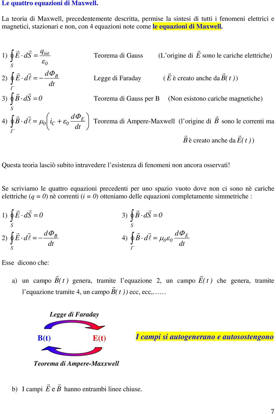 1) ds q int ε S Teoema di Gauss (L oigine di sono le caiche elettiche) ) Legge di Faaday ( è ceato anche da ( t )) 3) ds Teoema di Gauss pe (Non esistono caiche magnetiche) S 4) μ ic + ε Teoema di