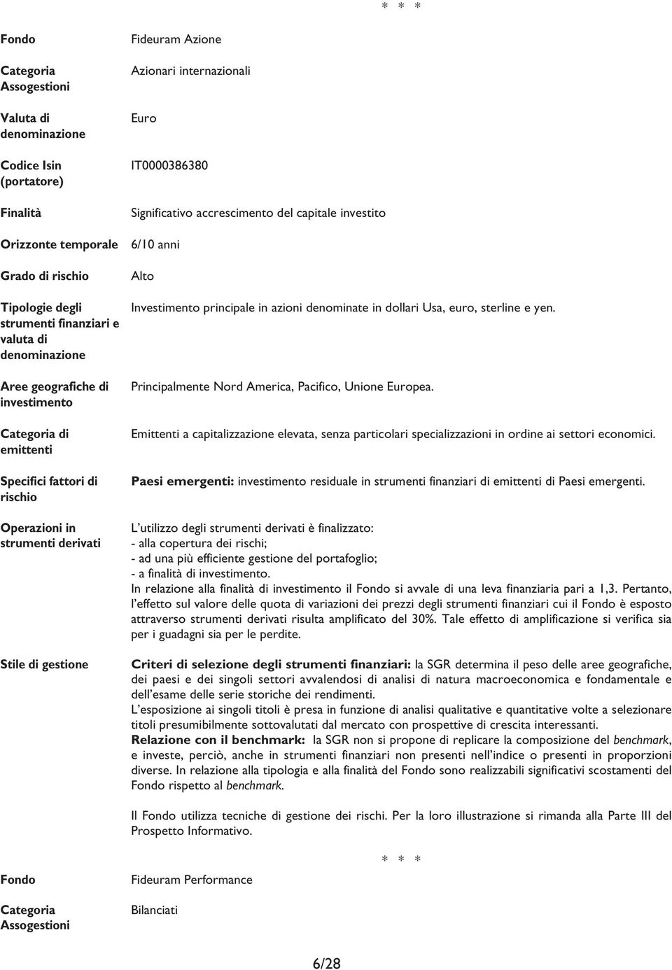 Significativo accrescimento del capitale investito 6/10 anni Alto Investimento principale in azioni denominate in dollari Usa, euro, sterline e yen.