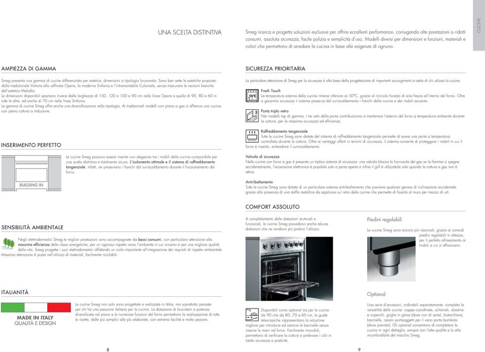 AMPIEZZA DI GAMMA Smeg presenta una gamma di cucine differenziata per estetica, dimensioni e tipologia funzionale.