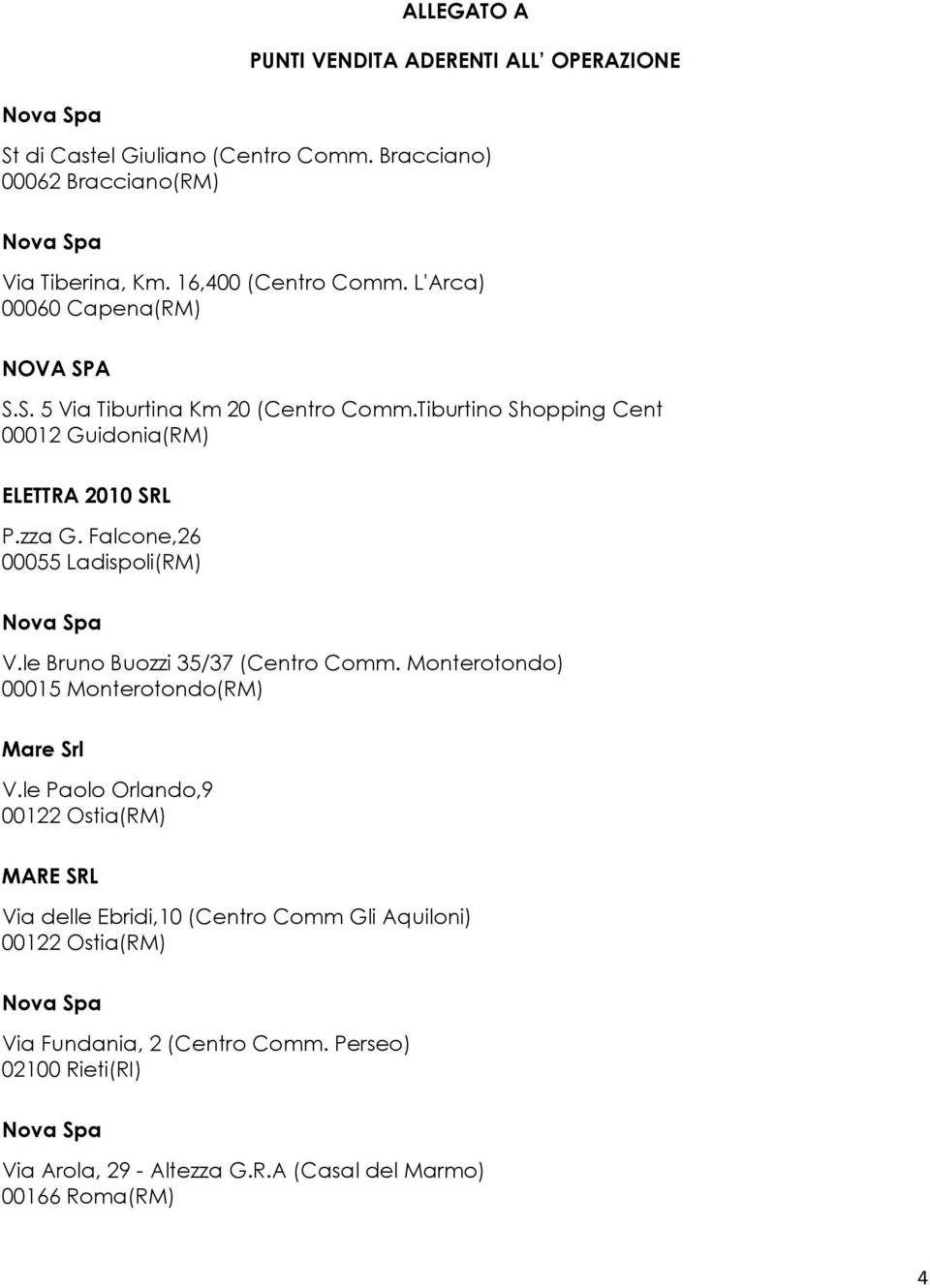 Falcone,26 00055 Ladispoli(RM) V.le Bruno Buozzi 35/37 (Centro Comm. Monterotondo) 00015 Monterotondo(RM) Mare Srl V.