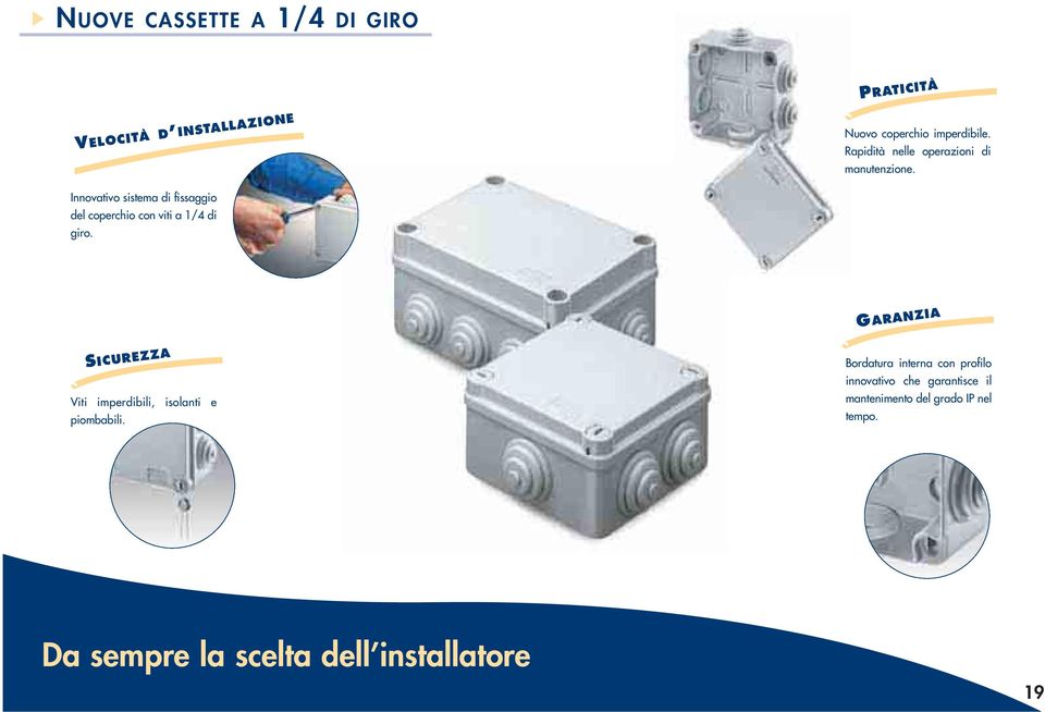 Innovativo sistema di fissaggio del coperchio con viti a 1/4 di giro.