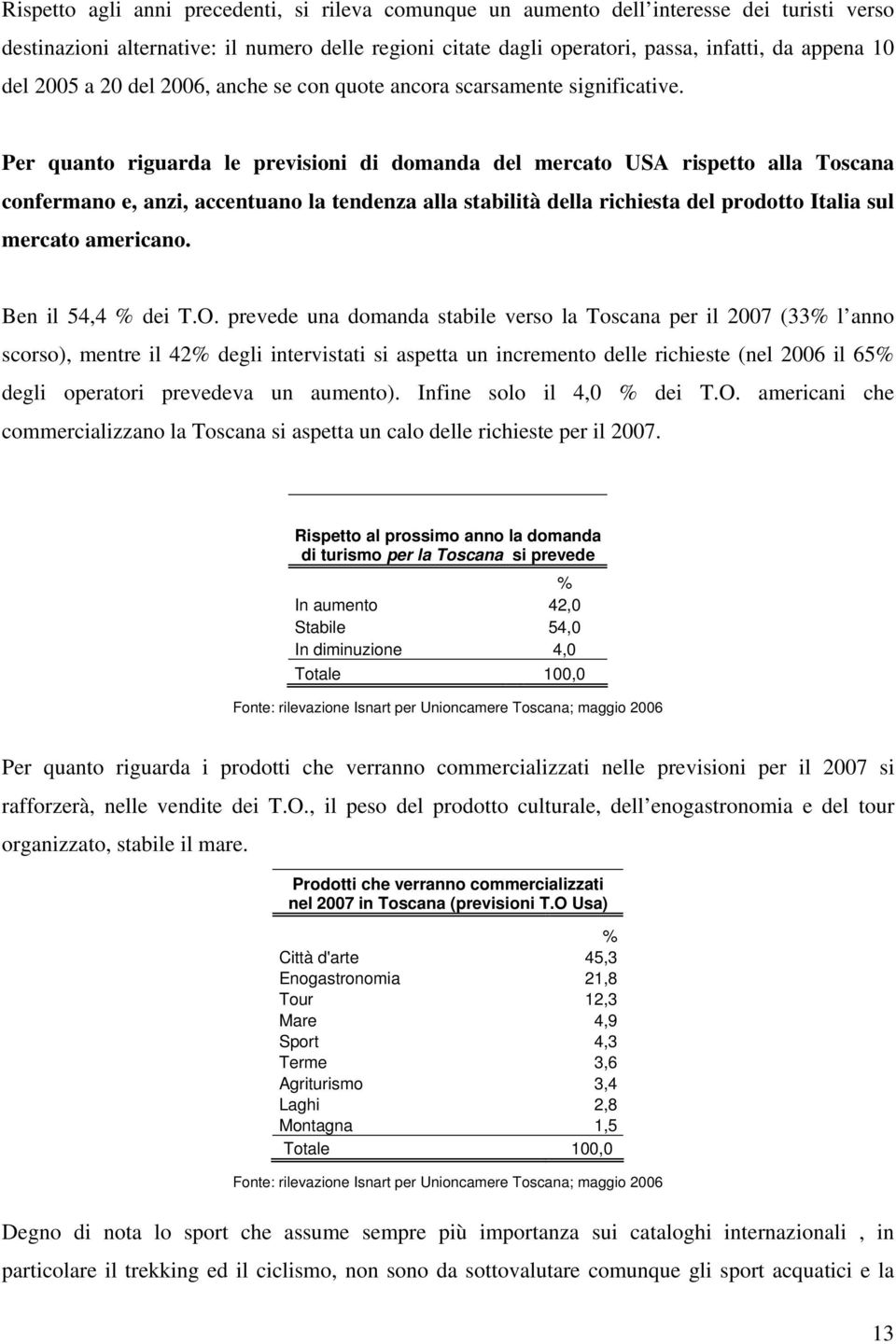 Per quanto riguarda le previsioni di domanda del mercato USA rispetto alla Toscana confermano e, anzi, accentuano la tendenza alla stabilità della richiesta del prodotto Italia sul mercato americano.