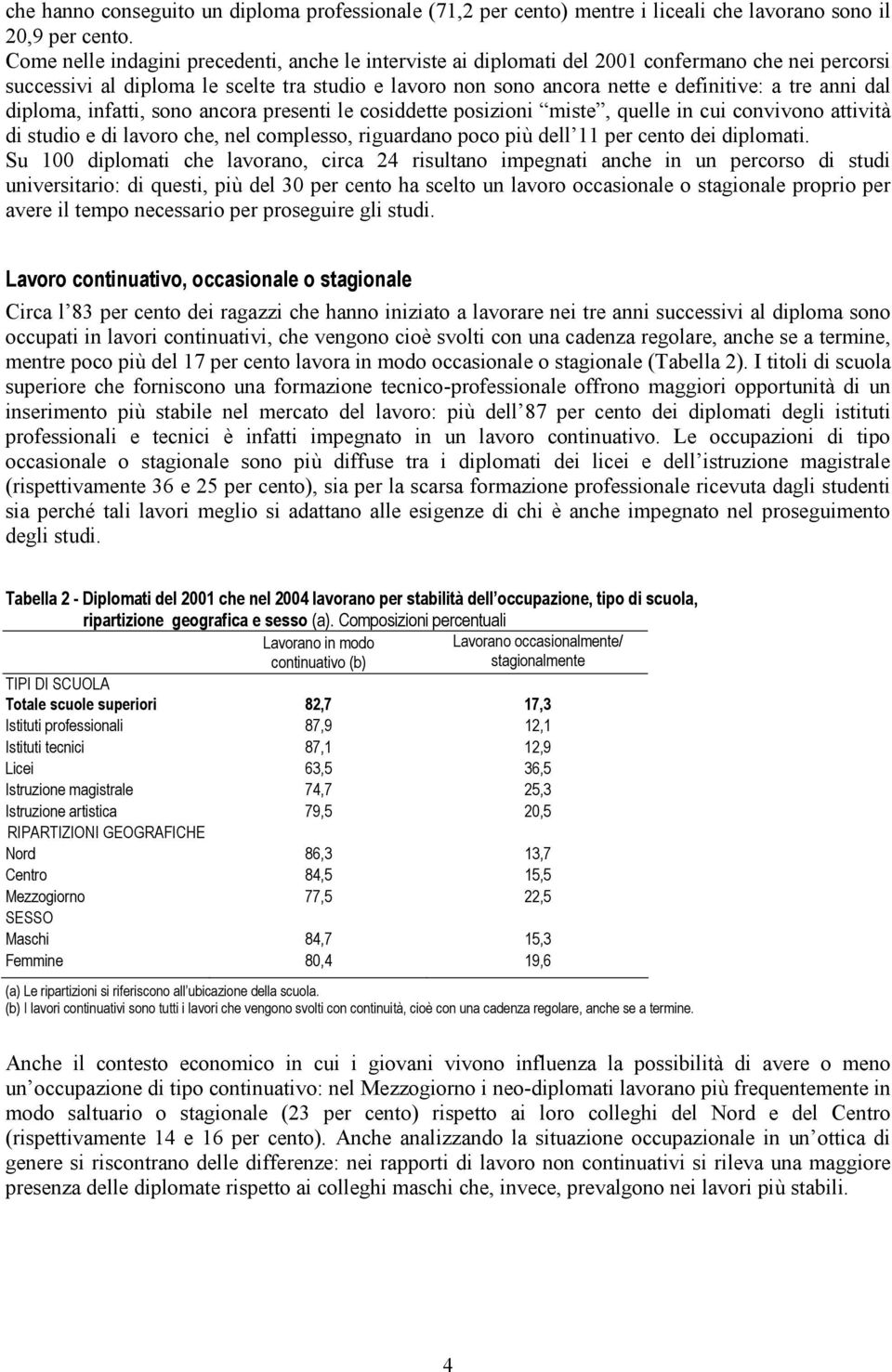 anni dal diploma, infatti, sono ancora presenti le cosiddette posizioni miste, quelle in cui convivono attività di studio e di lavoro che, nel complesso, riguardano poco più dell 11 per cento dei