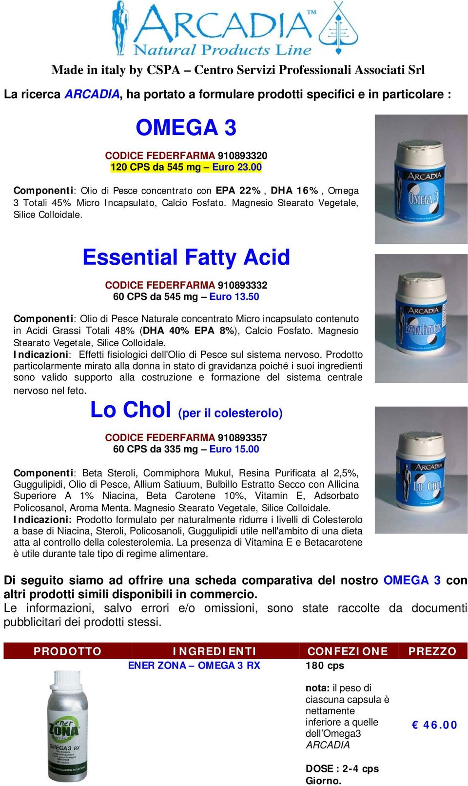 Essential Fatty Acid CODICE FEDERFARMA 910893332 60 CPS da 545 mg Euro 13.