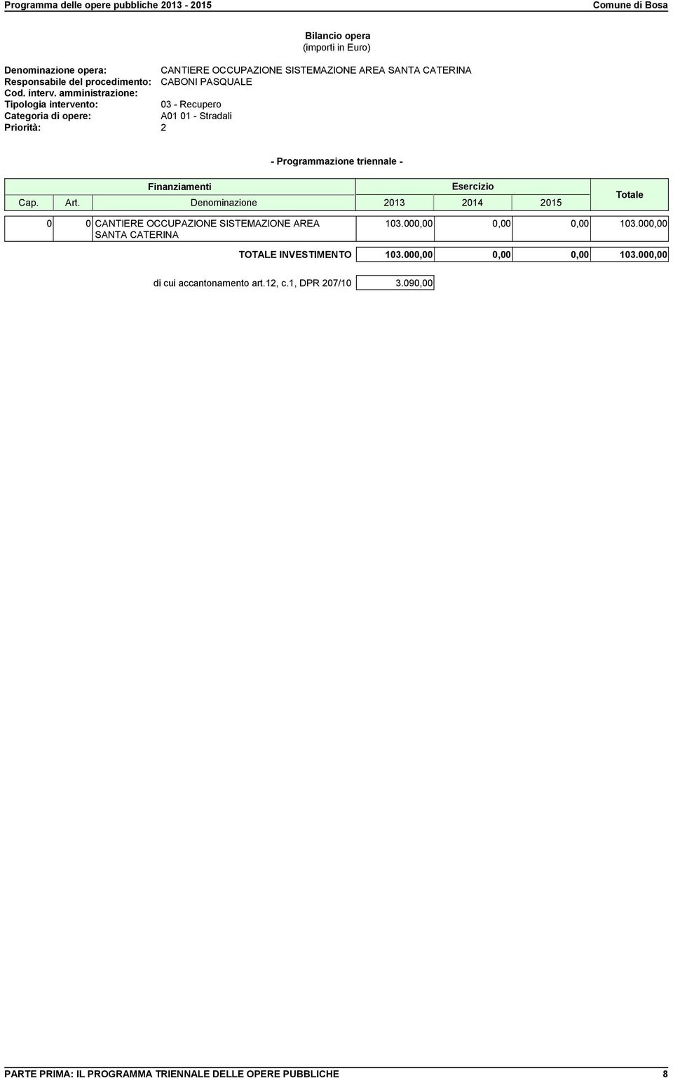 amministrazione: 03 - Recupero A01 01 - Stradali 0 0 CANTIERE OCCUPAZIONE SISTEMAZIONE AREA SANTA