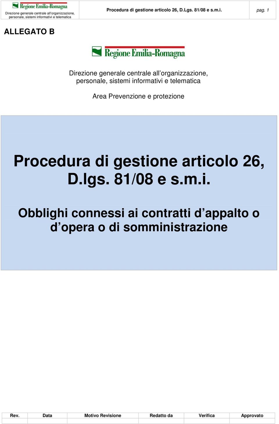 Prevenzione e protezione Procedura di gestione articolo 26, D.lgs.