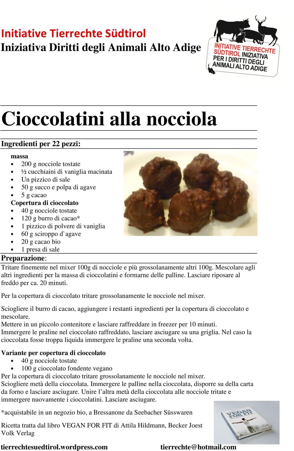 Mescolare agli altri ingredienti per la massa di cioccolatini e formarne delle palline. Lasciare riposare al freddo per ca. 20 minuti.