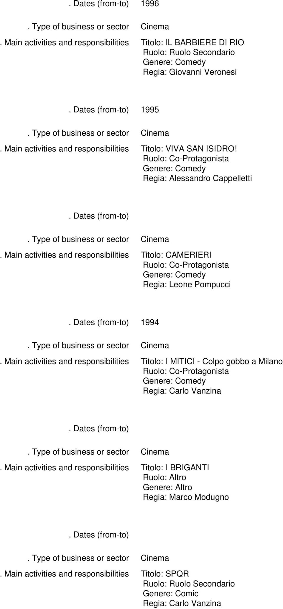 Regia: Alessandro Cappelletti Titolo: CAMERIERI Regia: Leone Pompucci 1994