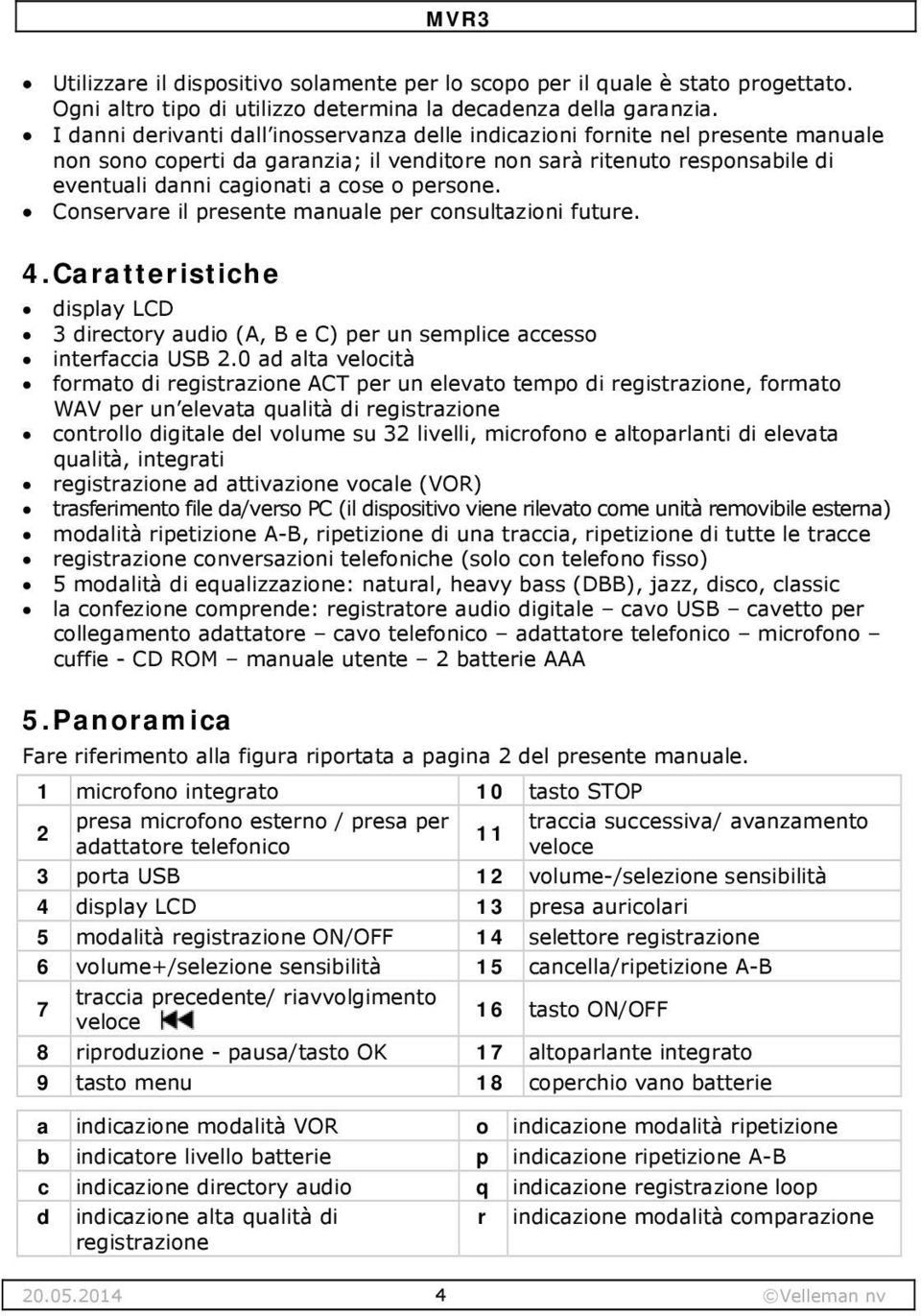 persone. Conservare il presente manuale per consultazioni future. 4. Caratteristiche display LCD 3 directory audio (A, B e C) per un semplice accesso interfaccia USB 2.