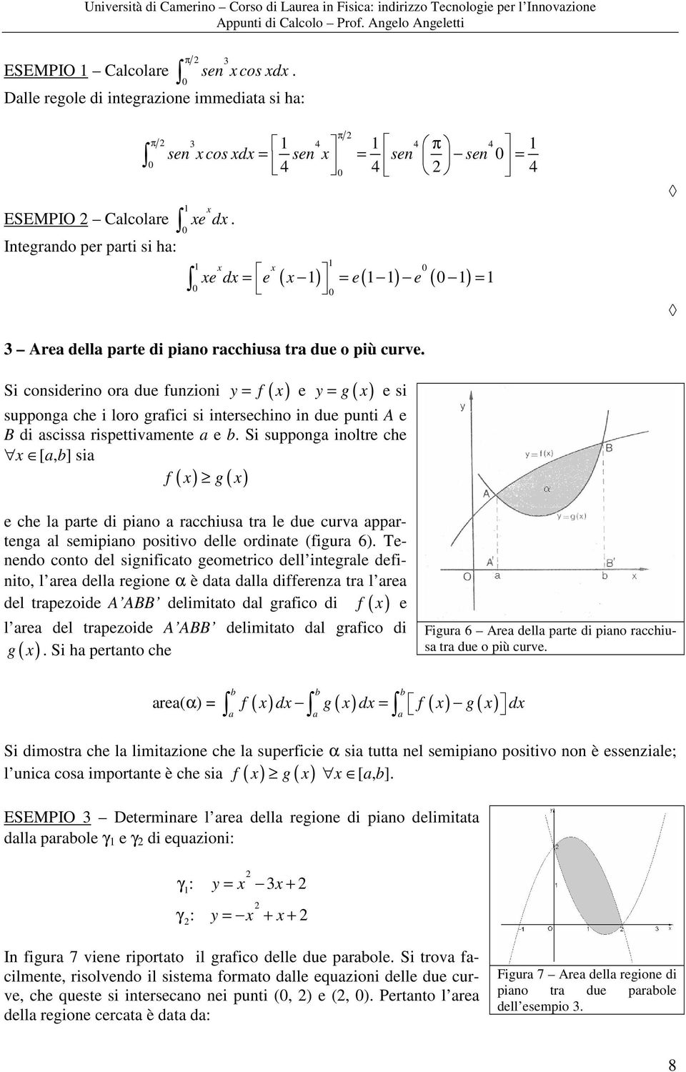 Si cosideio o due fuzioi y = f ( ) e y = g e si suppog che i loo gfici si itesechio i due puti A e B di sciss ispettivmete e.