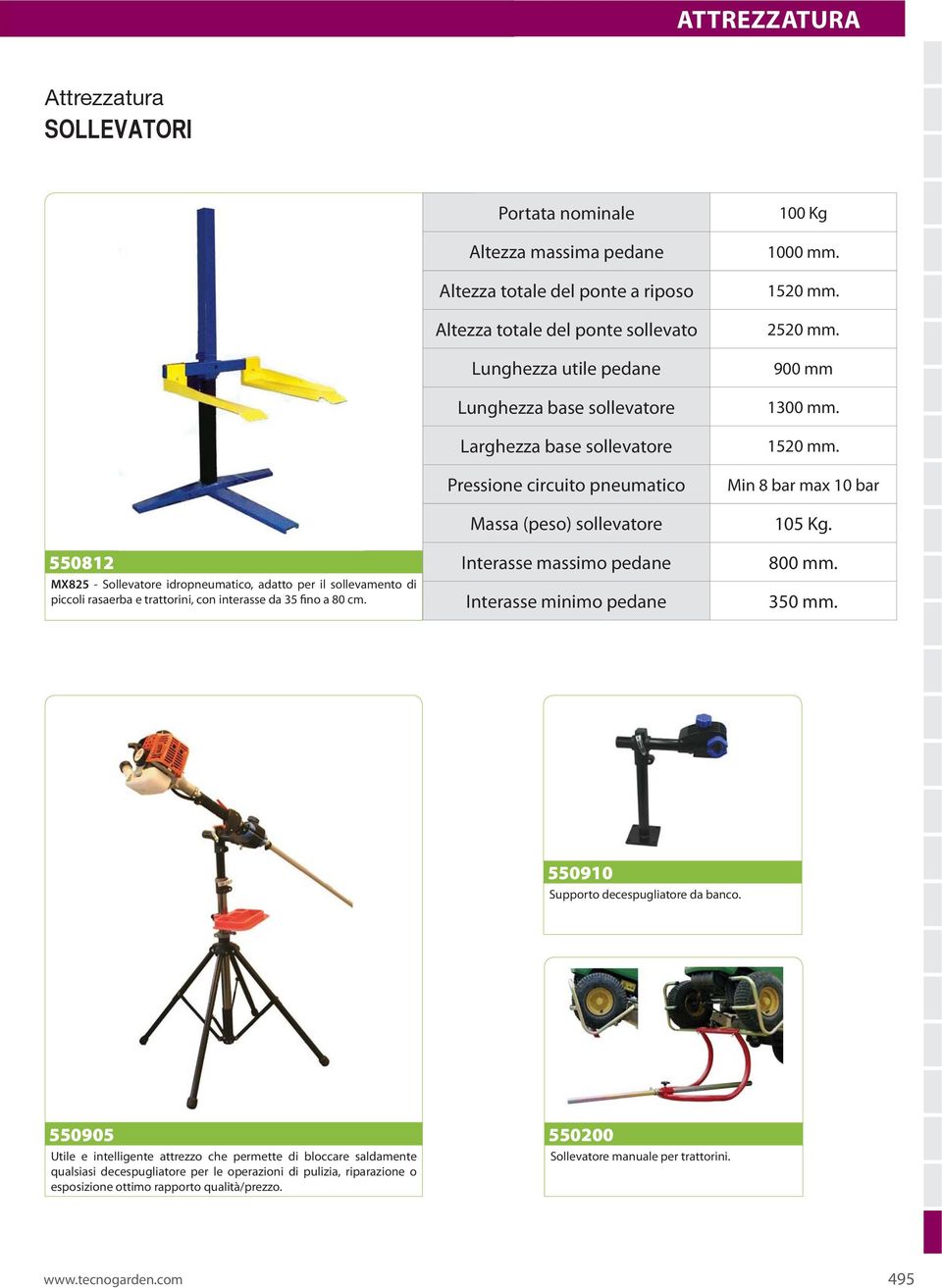 circuito pneumatico Massa (peso) sollevatore Interasse massimo pedane Interasse minimo pedane 100 Kg 1000 mm. 1520 mm. 2520 mm. 900 mm 1300 mm. 1520 mm. Min 8 bar max 10 bar 105 Kg. 800 mm. 350 mm.