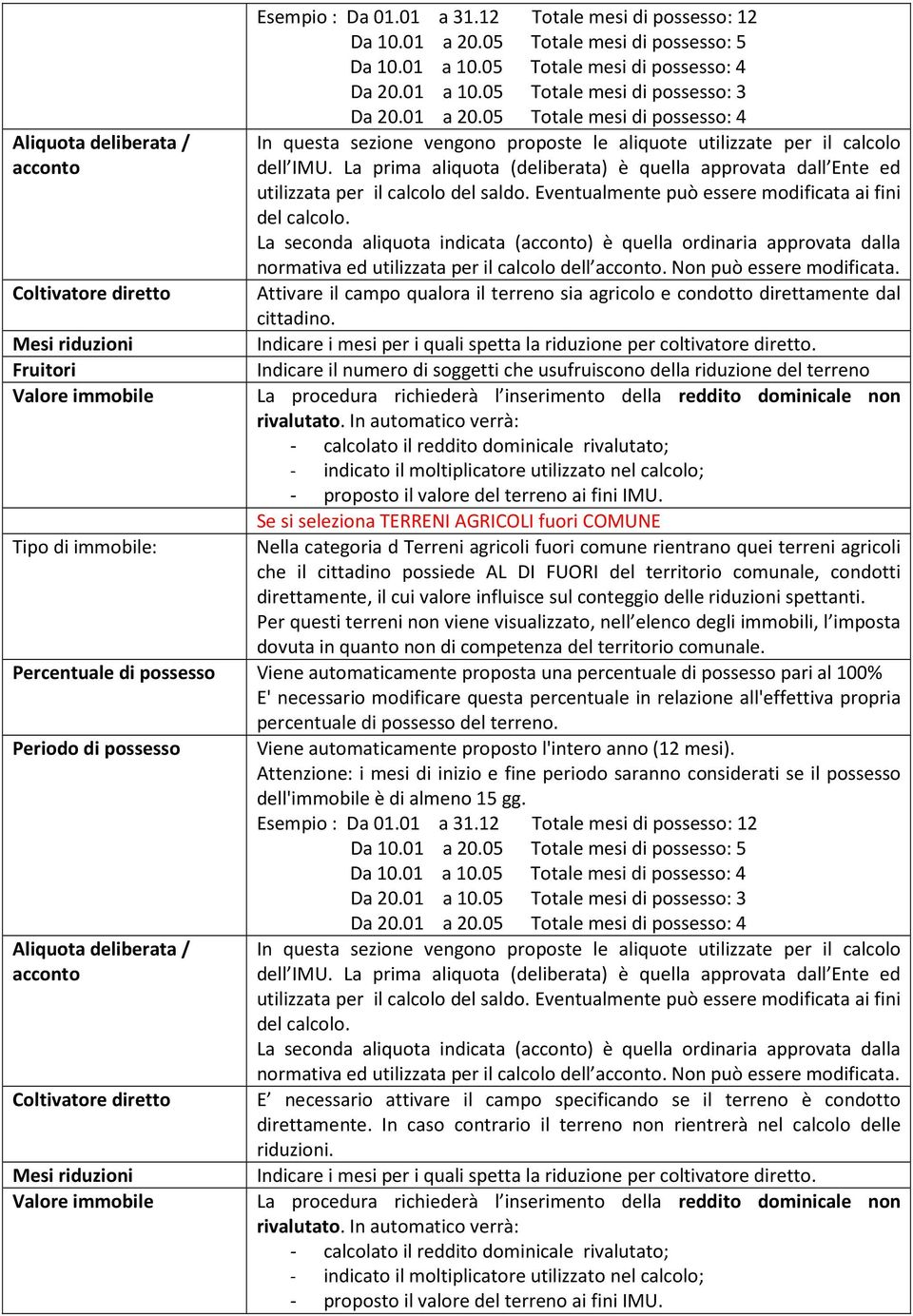 05 Totale mesi di possesso: 4 In questa sezione vengono proposte le aliquote utilizzate per il calcolo dell IMU.