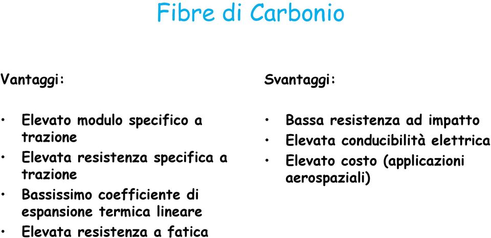 espansione termica lineare Elevata resistenza a fatica Bassa resistenza ad
