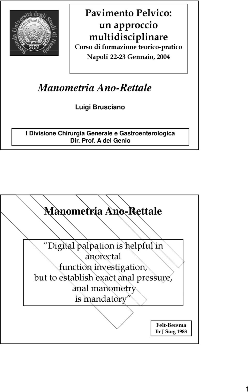 Prof. A del Genio Digital it palpation is helpful l in anorectal function investigation, but