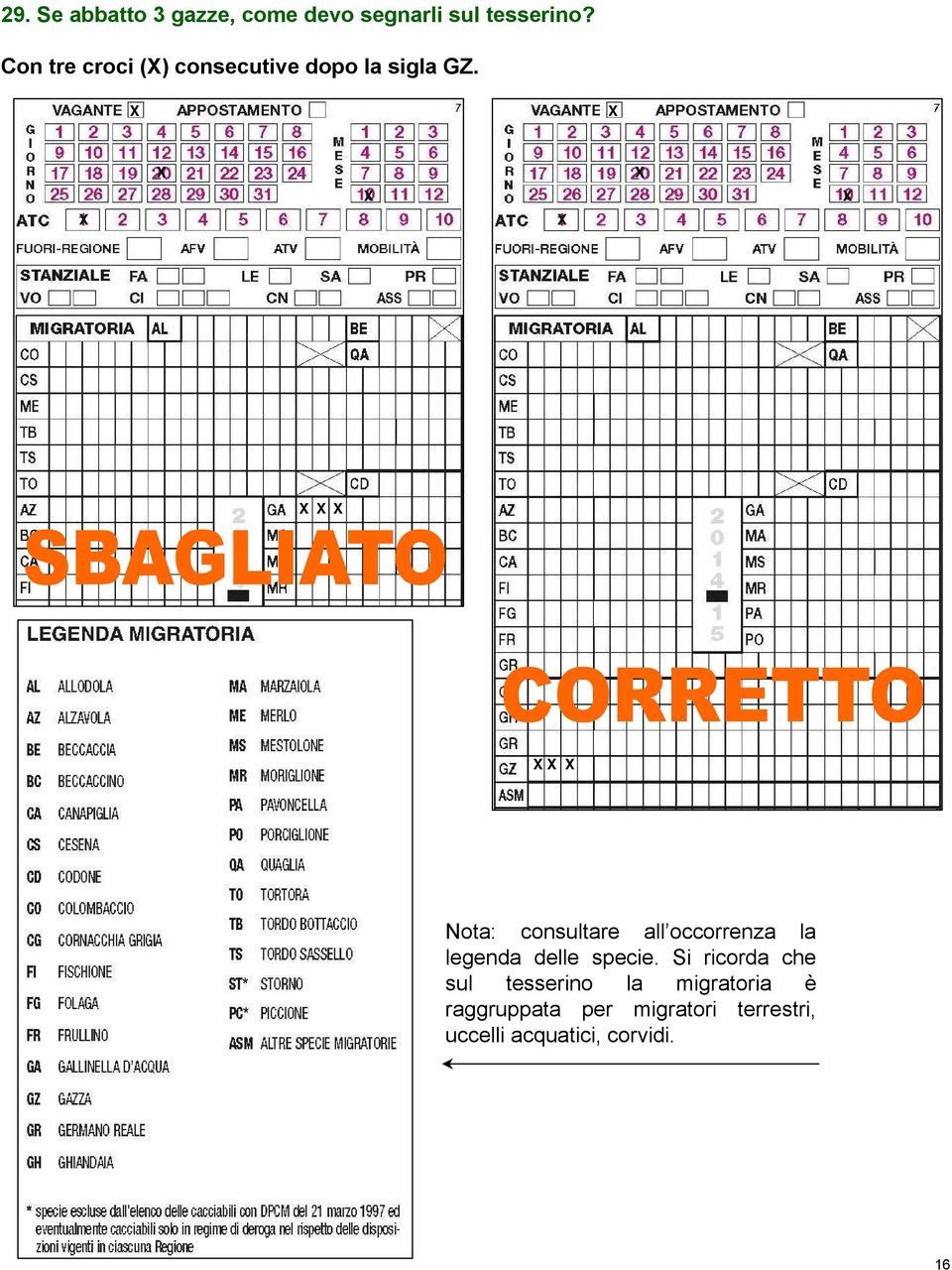 Nota: consultare all occorrenza la legenda delle specie.