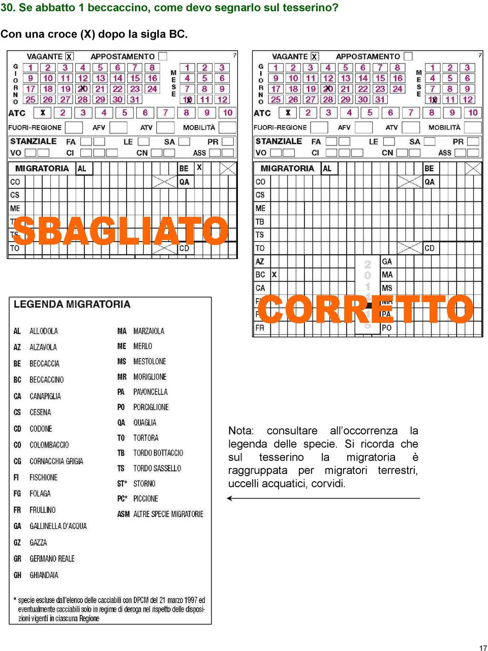 Nota: consultare all occorrenza la legenda delle specie.