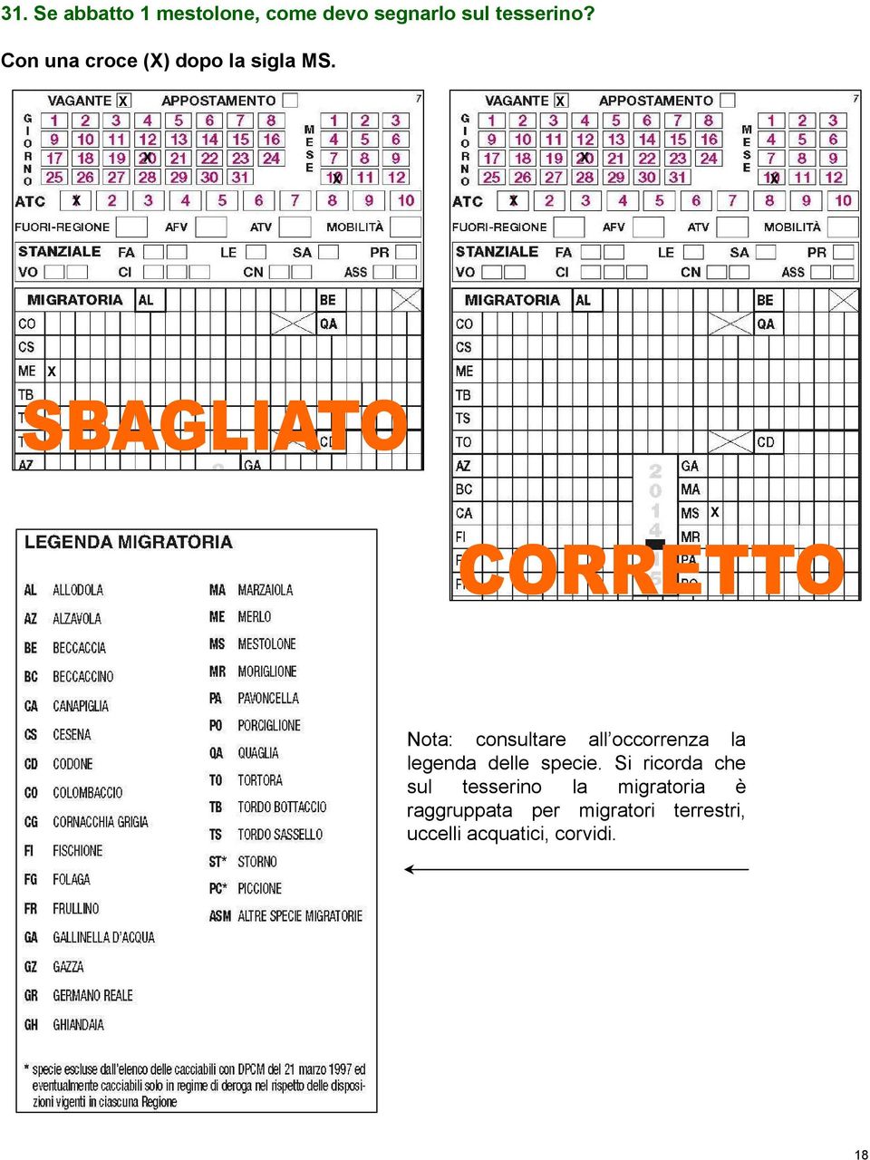 Nota: consultare all occorrenza la legenda delle specie.