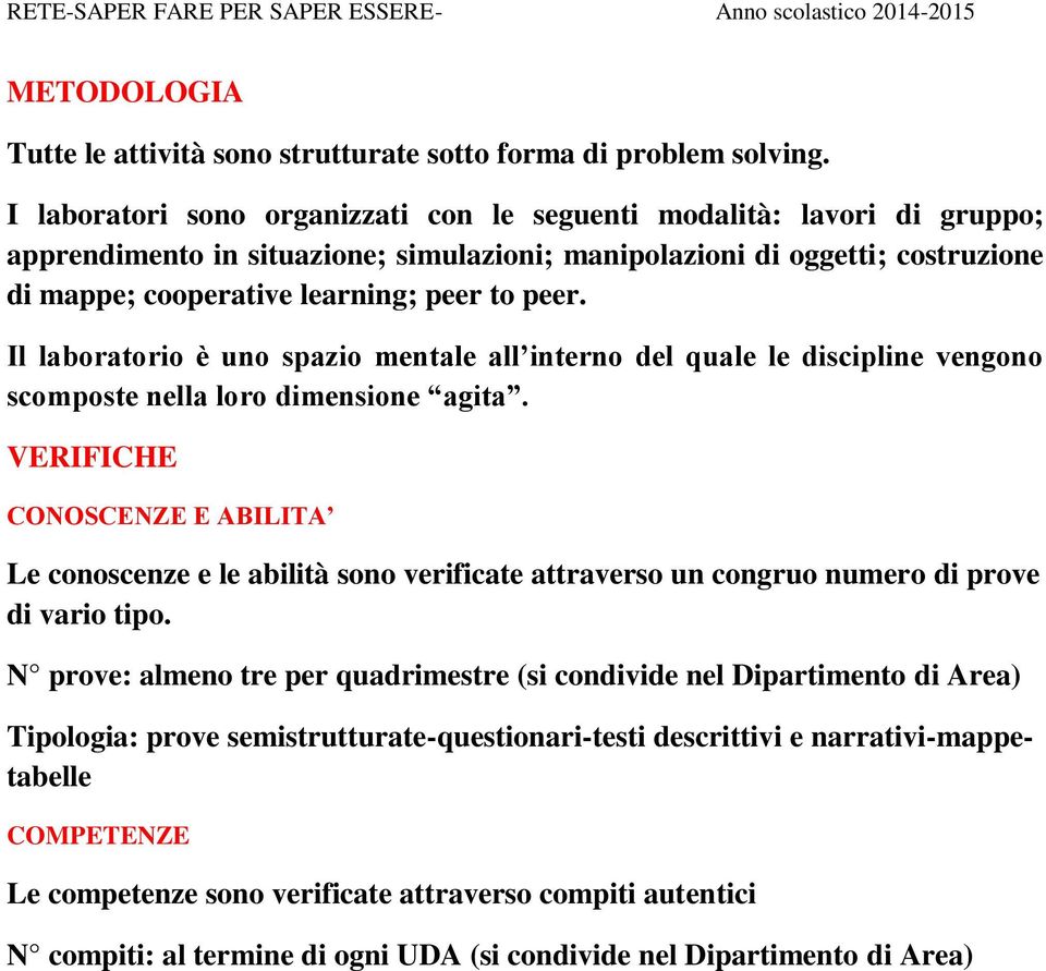 Il laboratorio è uno spazio mentale all interno del quale le discipline vengono scomposte nella loro dimensione agita.