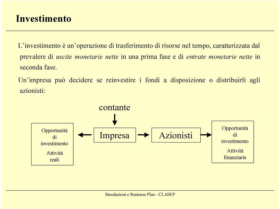 Un impresa può decidere se reinvestire i fondi a disposizione o distribuirli agli azionisti: contante