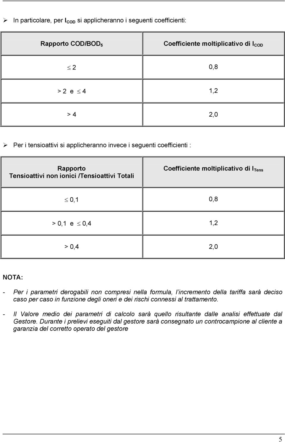 derogabili non compresi nella formula, l incremento della tariffa sarà deciso caso per caso in funzione degli oneri e dei rischi connessi al trattamento.