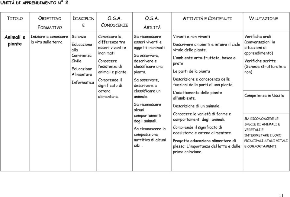 Sa riconoscere esseri viventi e oggetti inanimati Sa osservare, descrivere e classificare una pianta.