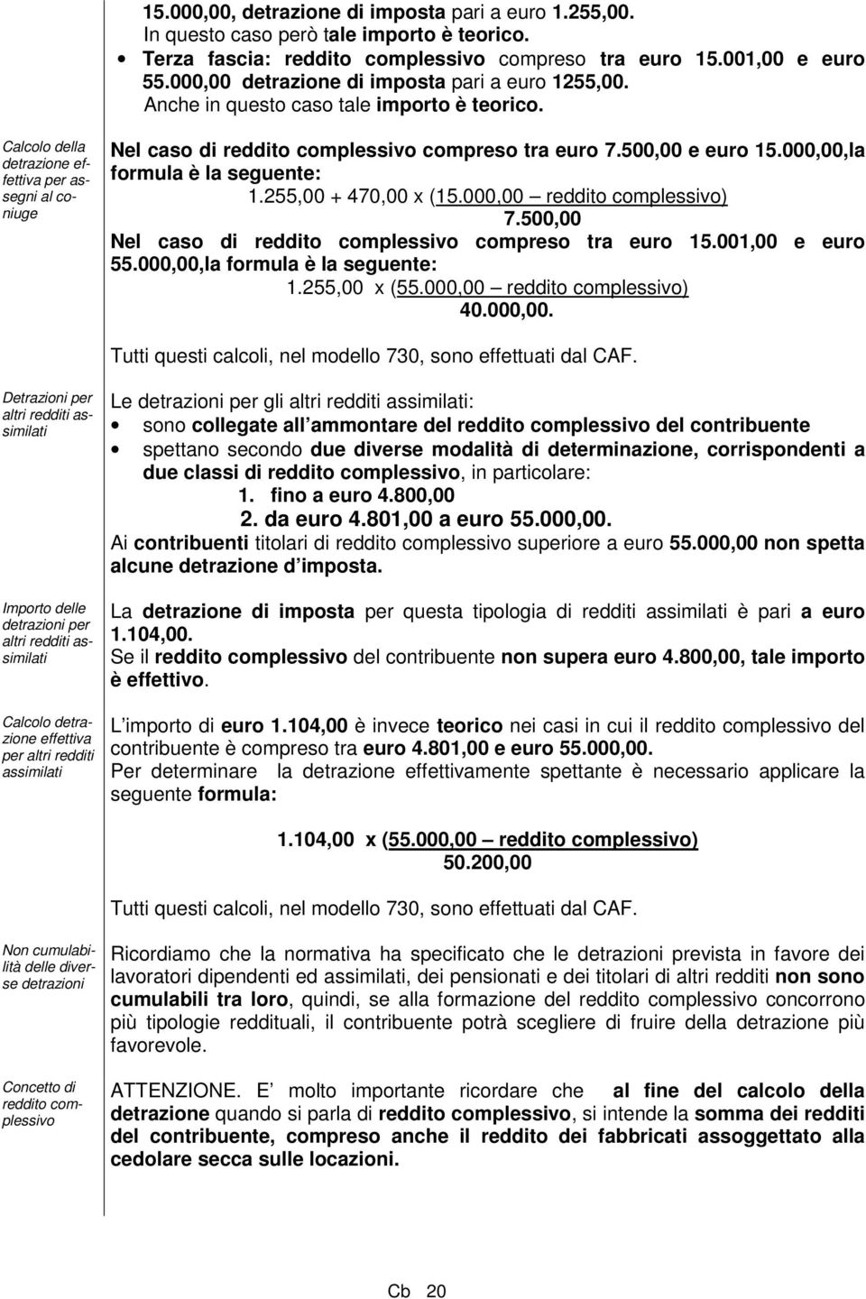 Calcolo della detrazione effettiva per assegni al coniuge Nel caso di reddito complessivo compreso tra euro 7.500,00 e euro 15.000,00,la formula è la seguente: 1.255,00 + 470,00 x (15.