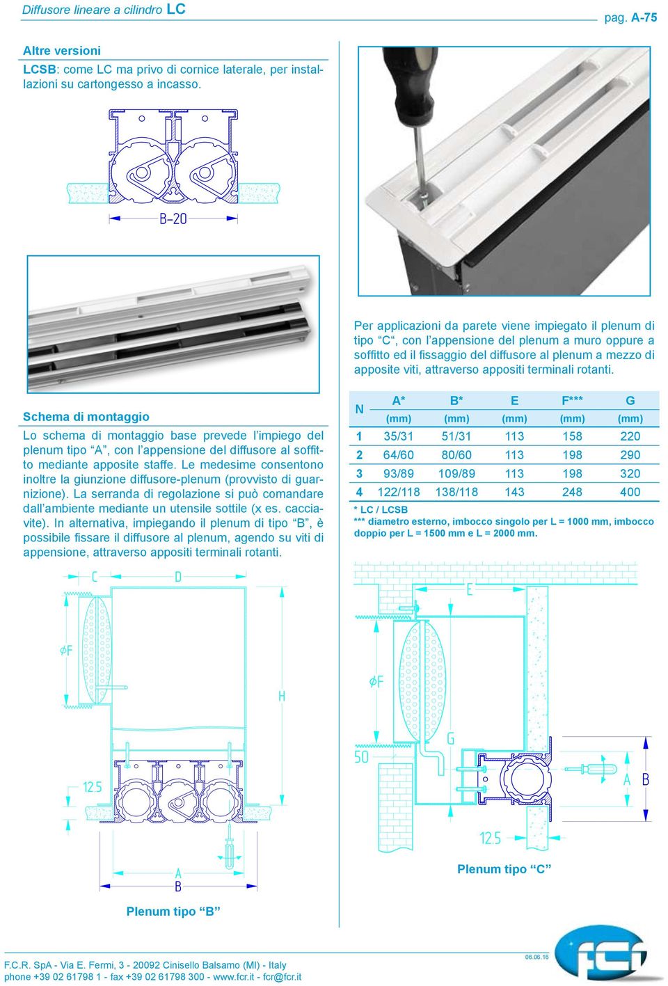 appositi terminali rotanti. Schema di montaggio Lo schema di montaggio base prevede l impiego del plenum tipo A, con l appensione del diffusore al soffitto mediante apposite staffe.