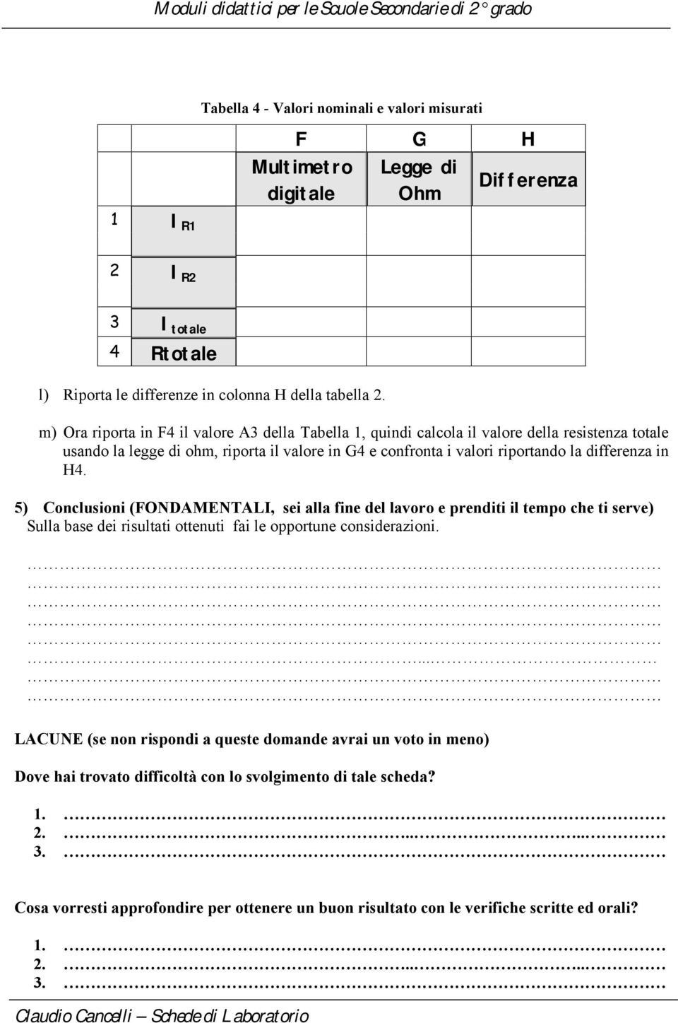 H4. 5) Conclusioni (FONDAMENTALI, sei alla fine del lavoro e prenditi il tempo che ti serve) Sulla base dei risultati ottenuti fai le opportune considerazioni.