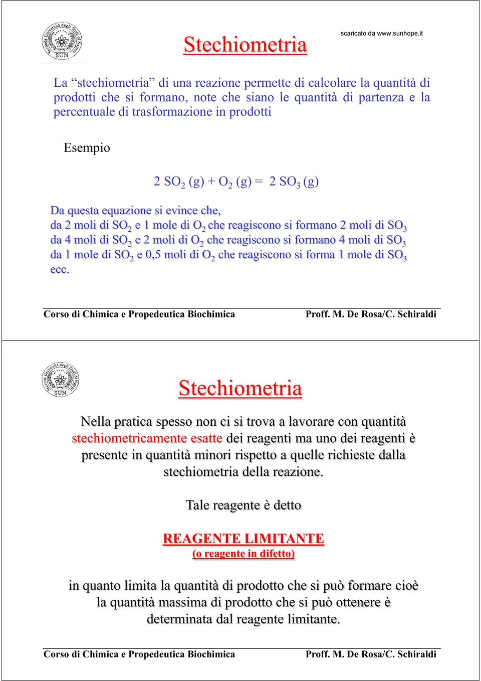 da 1 mole di SO 2 e0,5molidio 2 che reagiscono si forma 1 mole di SO 3 ecc.