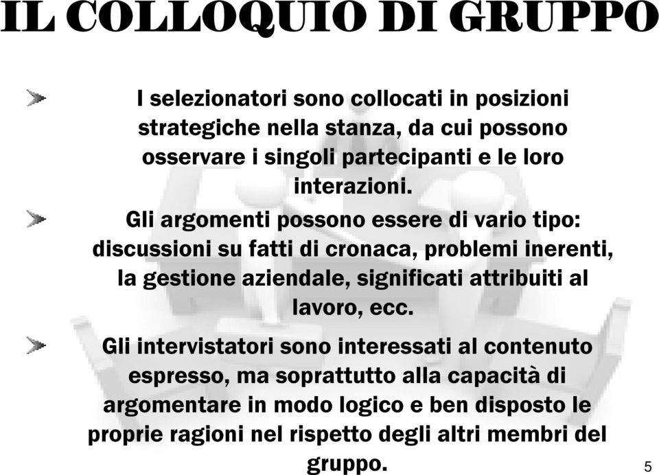 Gli argomenti possono essere di vario tipo: discussioni su fatti di cronaca, problemi inerenti, la gestione aziendale,