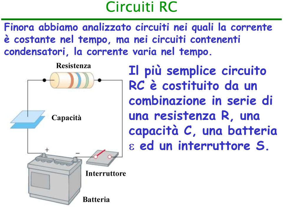 Resisenza apacià Il più semplice circuio è cosiuio da un combinazione in