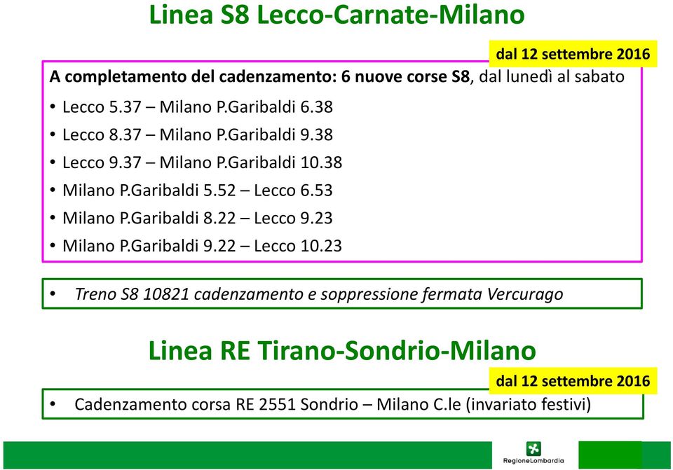 52 Lecco 6.53 Milano P.Garibaldi 8.22 Lecco 9.23 Milano P.Garibaldi 9.22 Lecco 10.