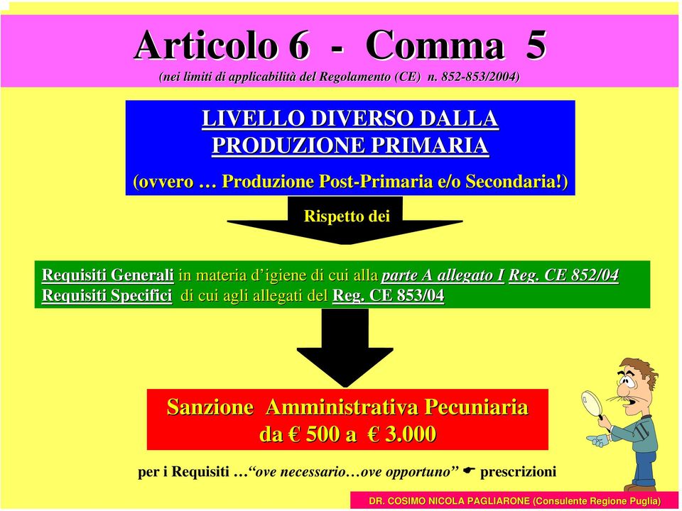 Secondaria!) Rispetto dei Requisiti Generali in materia d igiene d di cui alla parte A allegato I Reg.