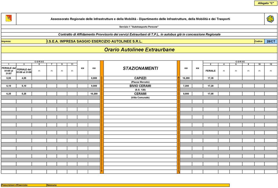 STAZIONAMENTI (*) (*) (*) (*) FERIALE (*) (*) (*) (*) (*) 5,55 4,55 0,000 CAPIZZI 16,200 17,35 (Piazza Mercato) 6,10 5,10 9,000 BIVIO CERAMI