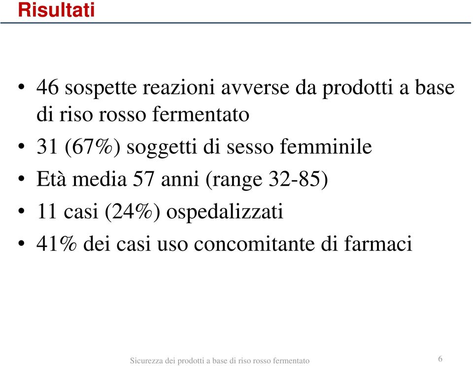 anni (range 32-85) 11 casi (24%) ospedalizzati 41% dei casi uso