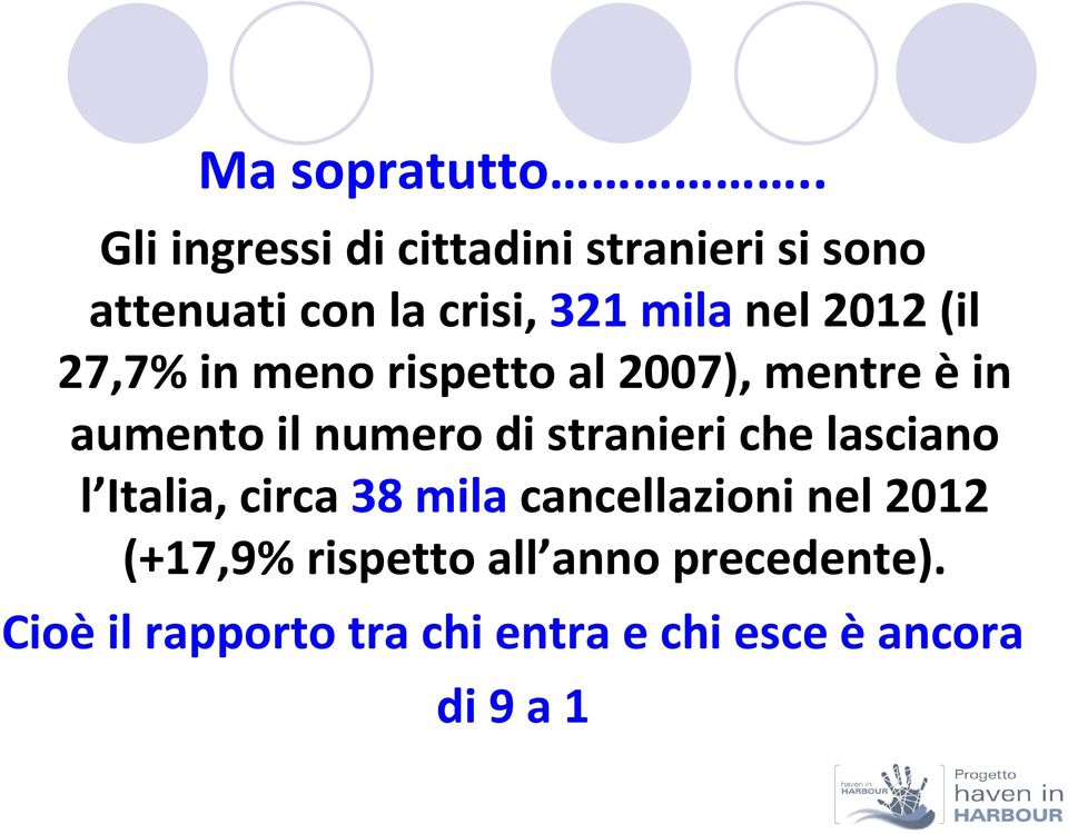 2012 (il 27,7% in meno rispetto al 2007), mentre è in aumento il numero di stranieri