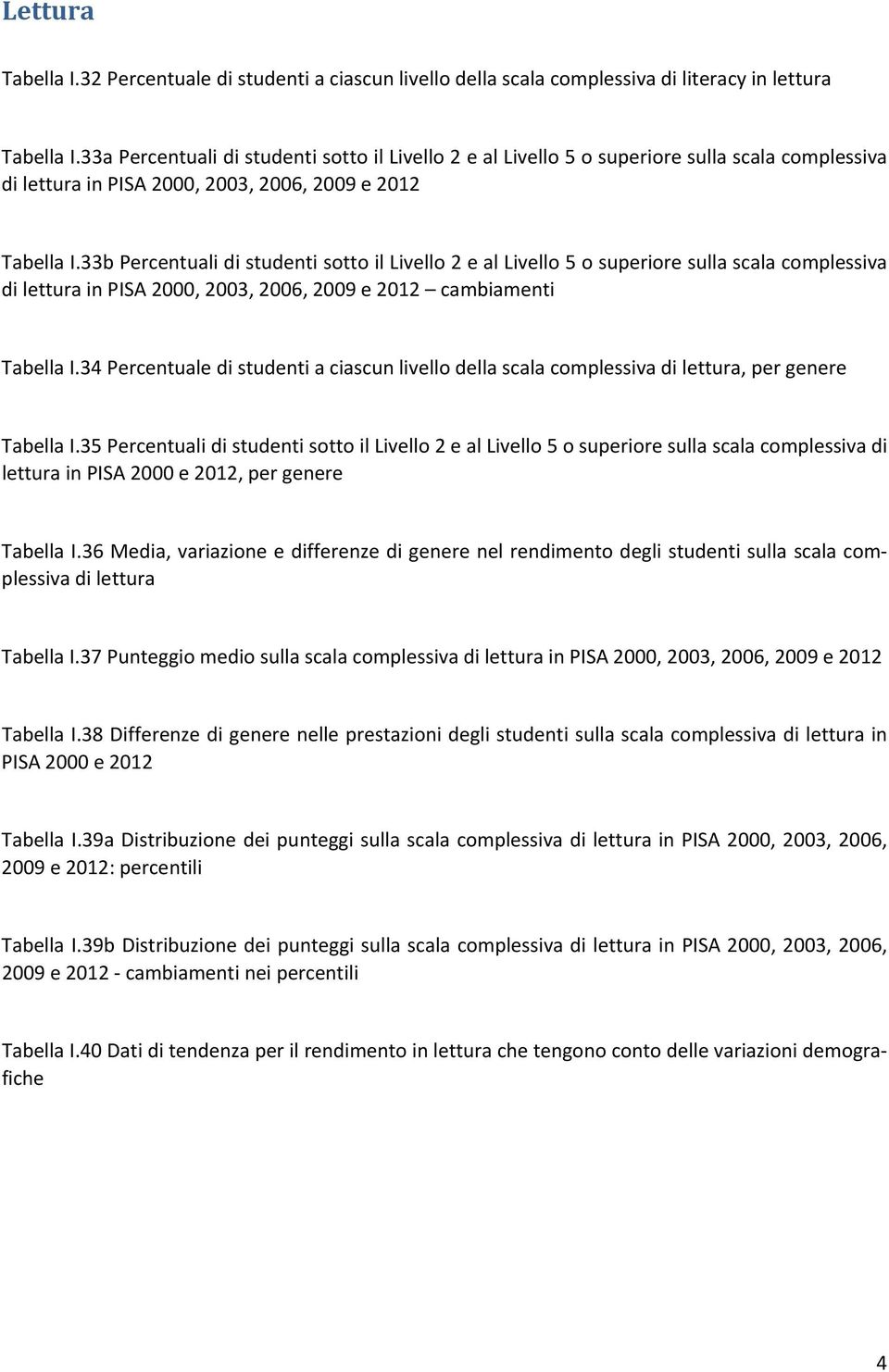 33b Percentuali di studenti sotto il Livello 2 e al sulla scala complessiva di lettura in PISA 2000, 2003, 2006, 2009 e 2012 cambiamenti Tabella I.
