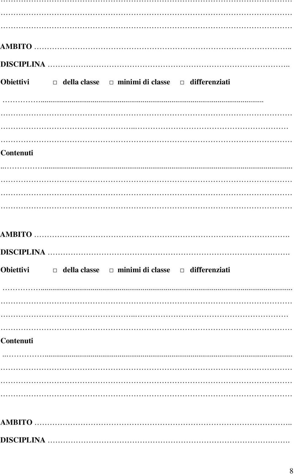 differenziati..... Contenuti..... AMBITO. DISCIPLINA.