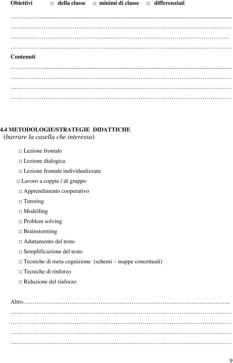 frontale individualizzata Lavoro a coppie / di gruppo Apprendimento cooperativo Tutoring Modelling Problem solving