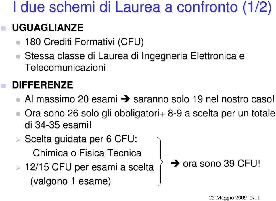 Ora sono 26 solo gli obbligatori+ 8-98 9 a scelta per un totale di 34-35 35 esami!