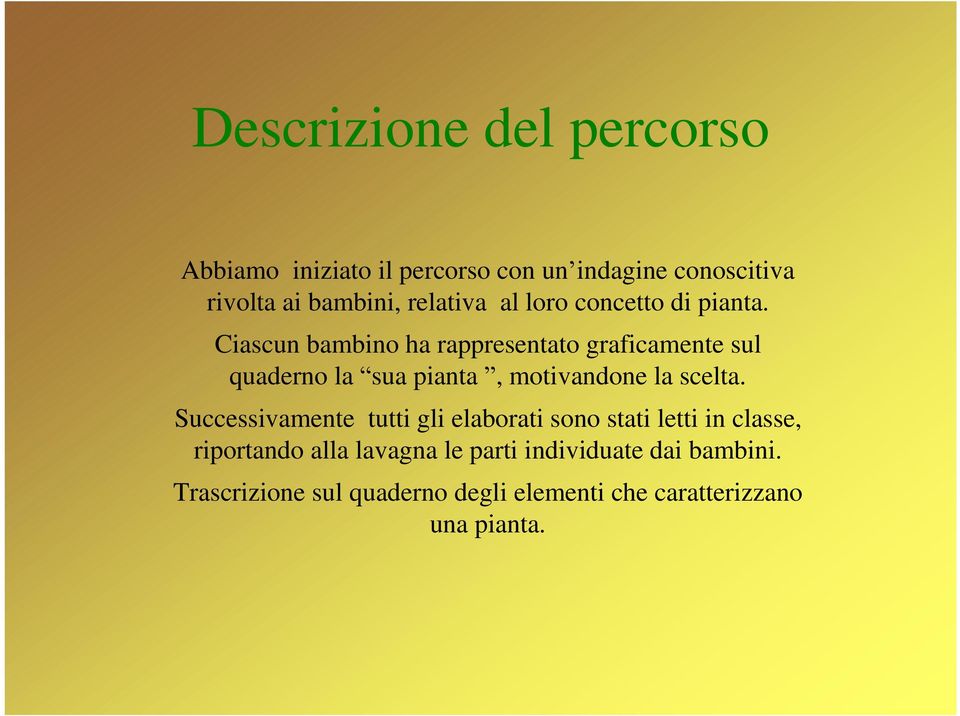 Ciascun bambino ha rappresentato graficamente sul quaderno la sua pianta, motivandone la scelta.