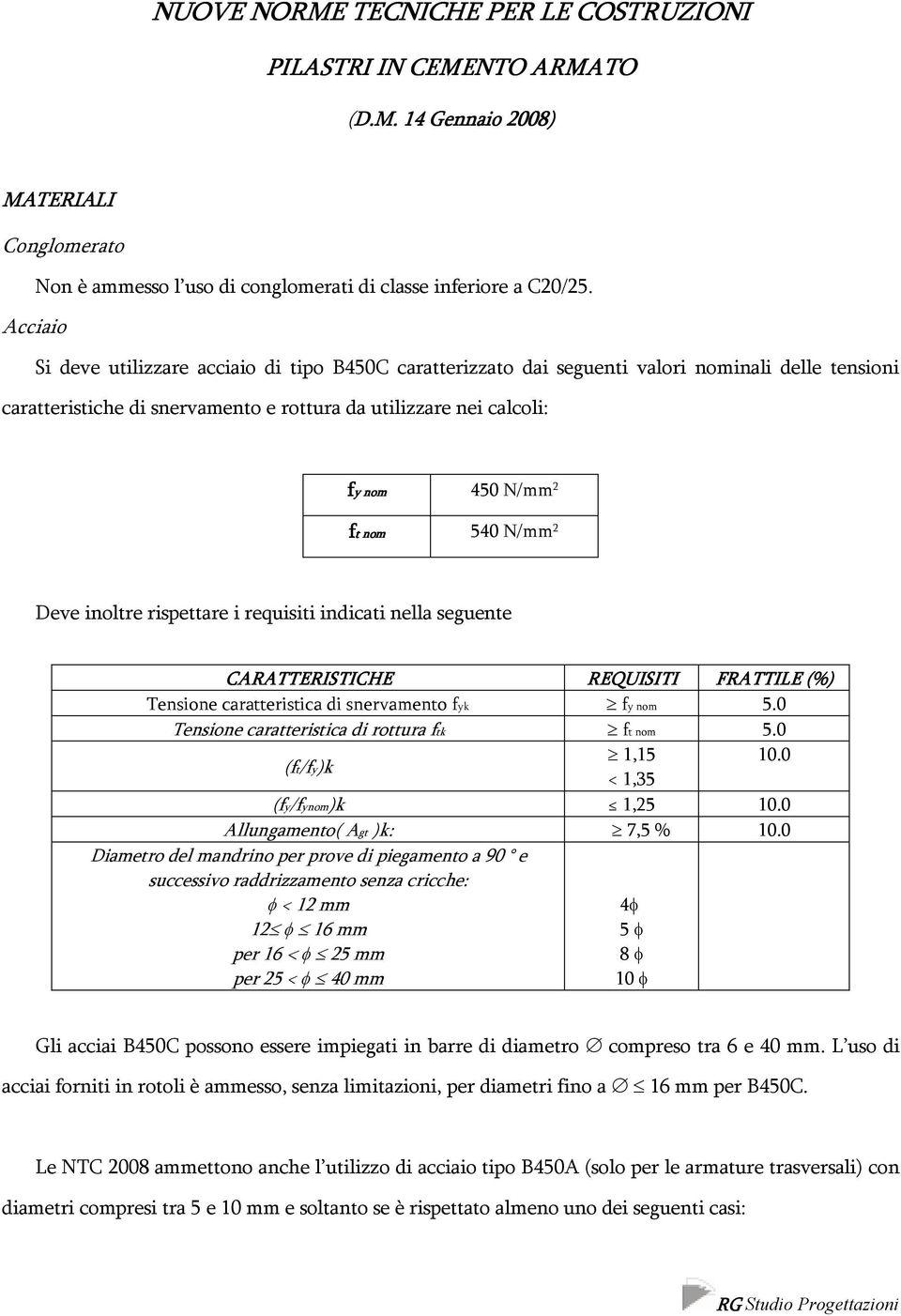 ft nom t nom 540 N/mm 2 Deve inoltre rispettare i requisiti indicati nella seguente CARATTERISTICHE REQUISITI FRATTILE (%) Tensione caratteristica di snervamento fyk fy nom 5.