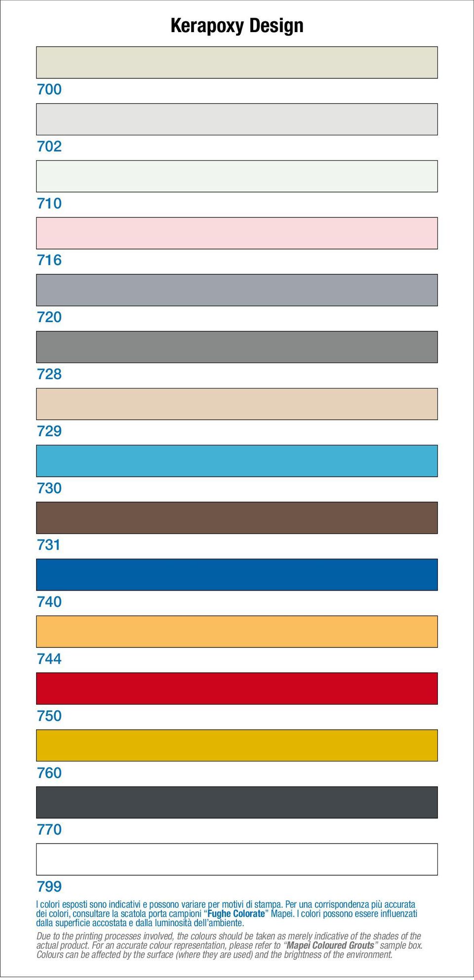 I colori possono essere influenzati dalla superficie accostata e dalla luminosità dell ambiente.