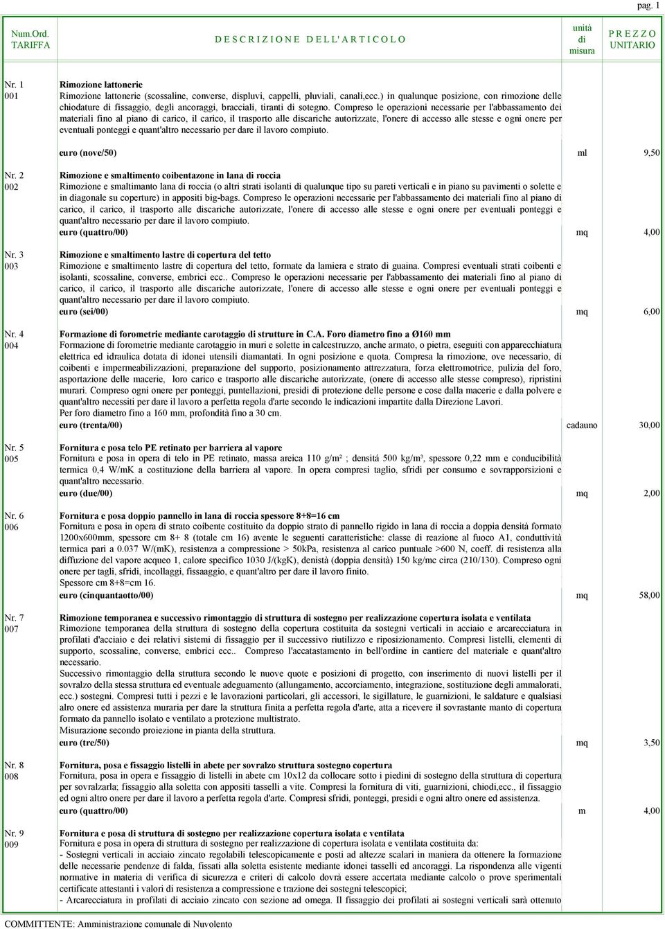 Compreso le operazioni necessarie per l'abbassamento dei materiali fino al piano carico, il carico, il trasporto alle scariche autorizzate, l'onere accesso alle stesse e ogni onere per eventuali