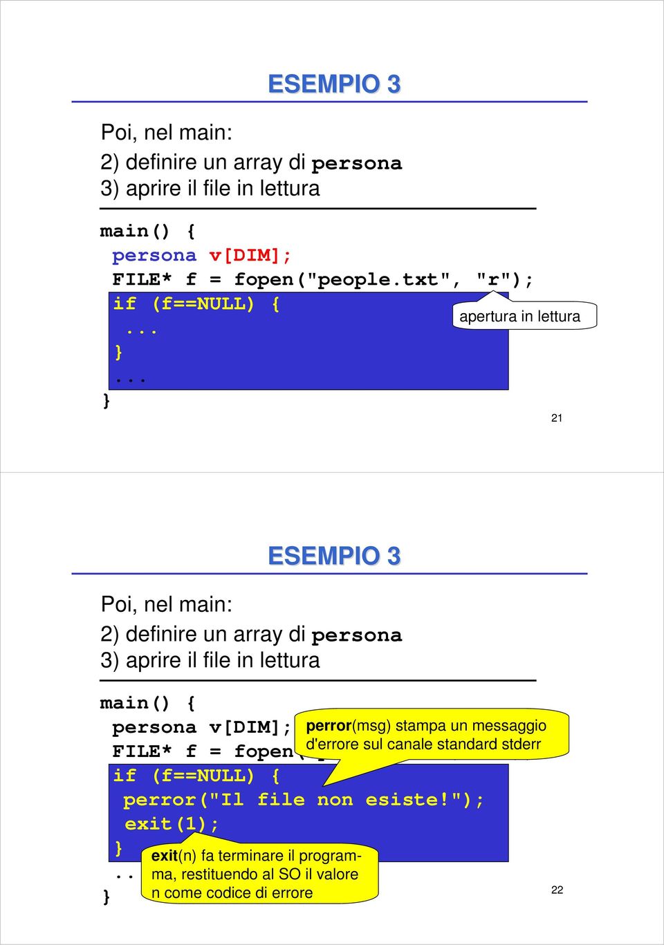 "); exit(1); exit(n) fa terminare il programma, restituendo al SO il valore.