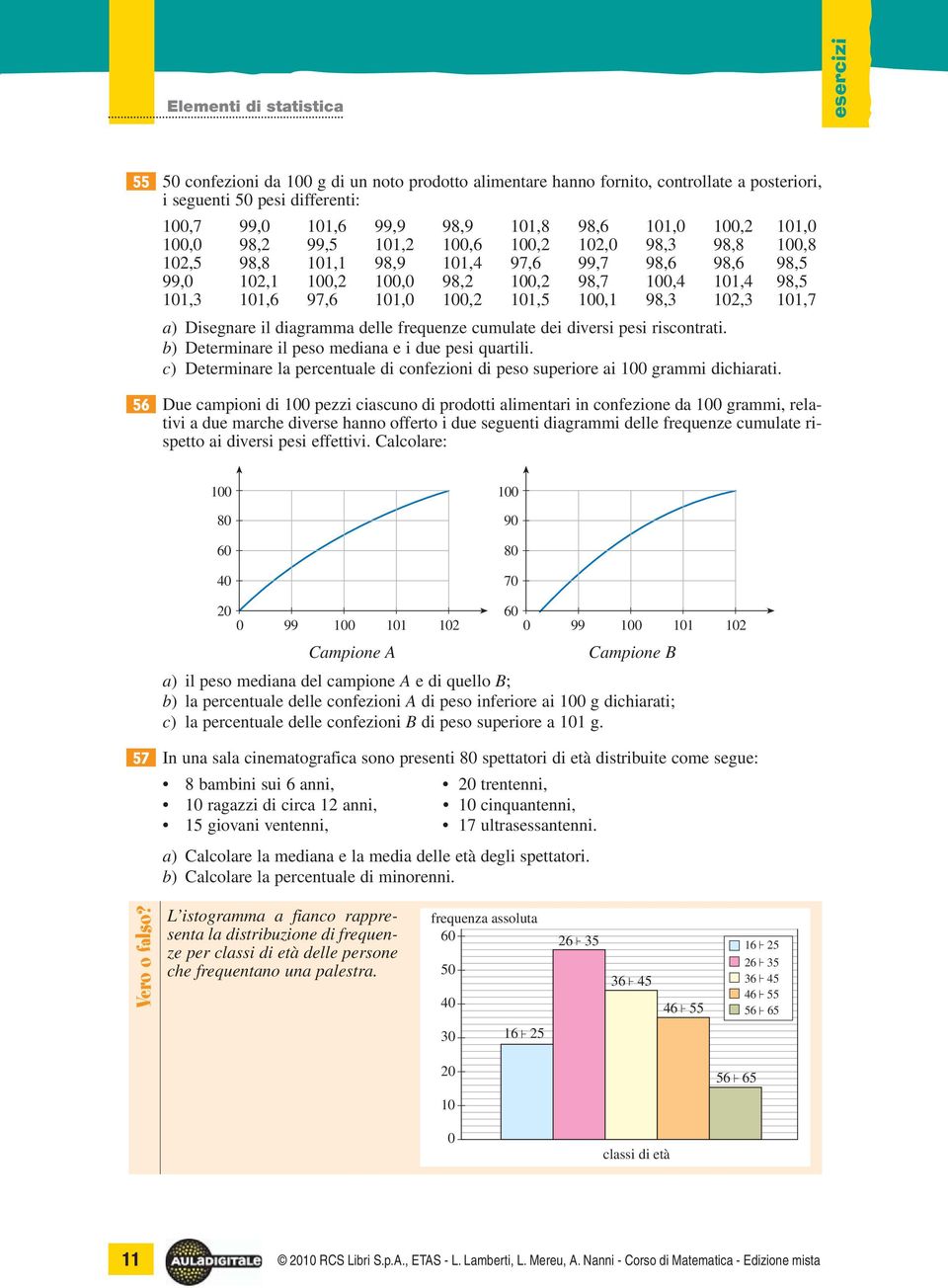 dei diversi pesi riscontrati. b) Determinare il peso mediana e i due pesi quartili. c) Determinare la percentuale di confezioni di peso superiore ai 1 grammi dichiarati.