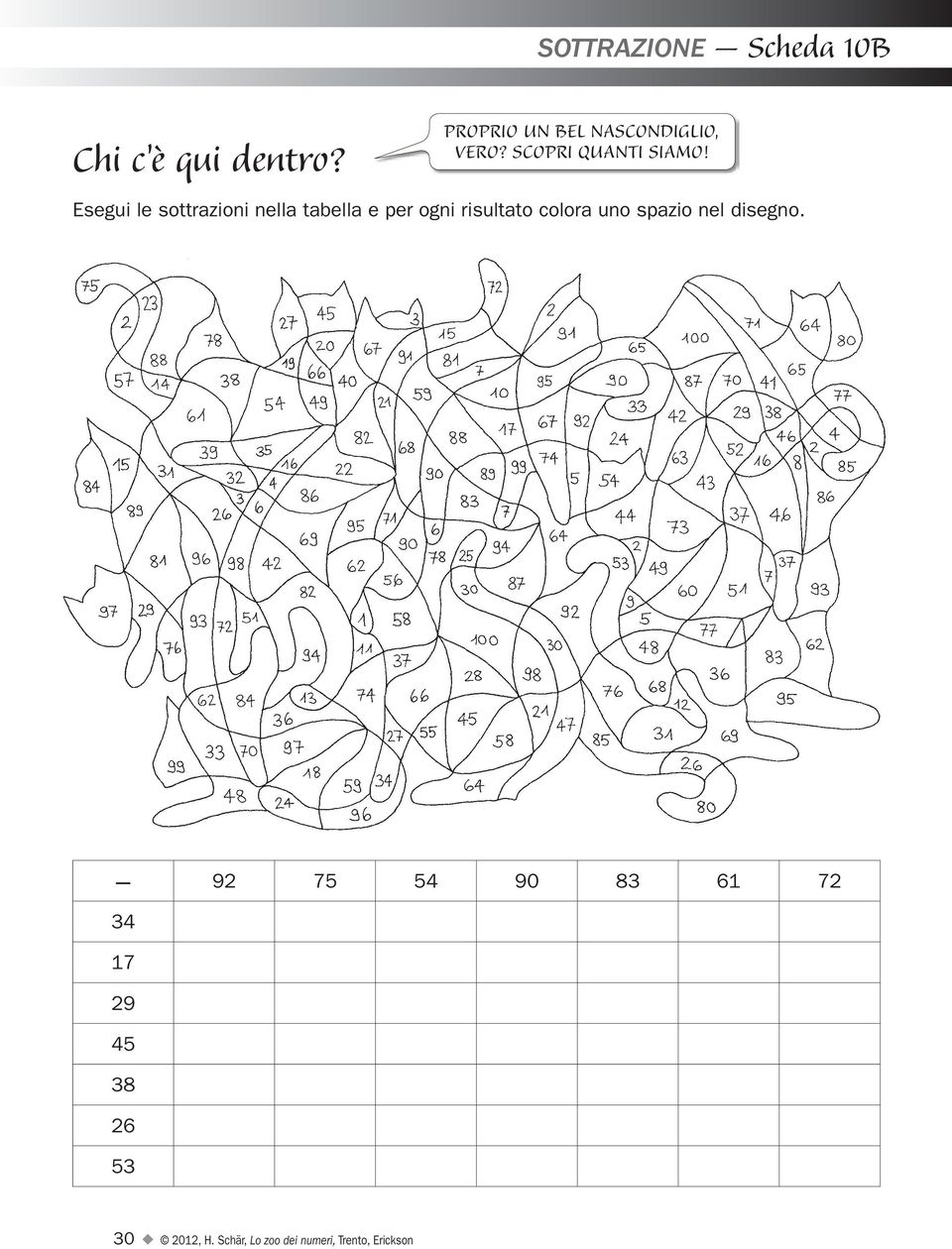 Esegui le sottrazioni nella tabella e per ogni risultato colora uno