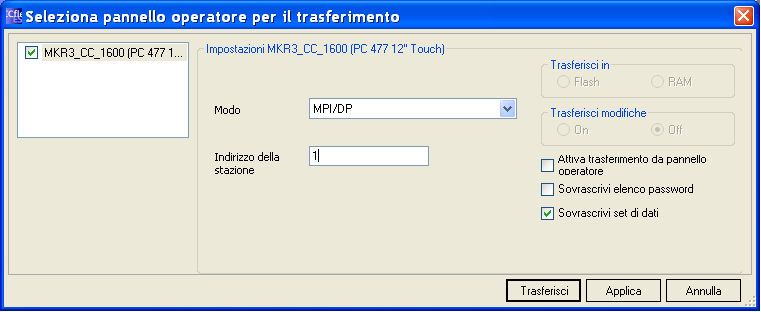 8 Impostare WINCC per il trasferimento Aprire il software del pannello WINCC, per esempio facendo clic nella relativa sezione del progetto di Step7.